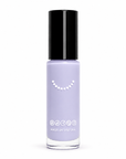 Single bottle of Clean Pocket Nail Polish Duo - Violet in a pastel purple shade with a black cap and clean beauty icons on the glass bottle