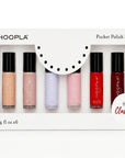 HOOPLA Pocket Polish Set - Classics featuring six small bottles of nail polish in soft pastels and classic red shades, perfect for clean beauty and vegan nail treatments.