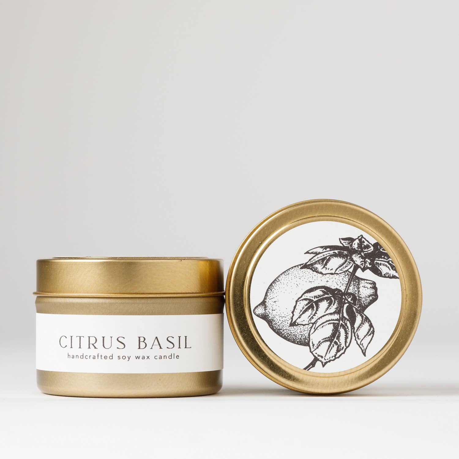 Citrus Basil : Tin Soy Candle ( spring fresh )